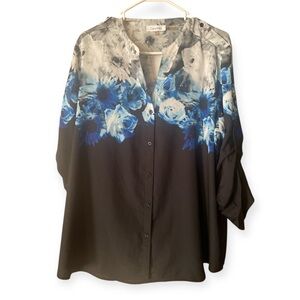 Calvin Klein Black and Blue Floral Blouse